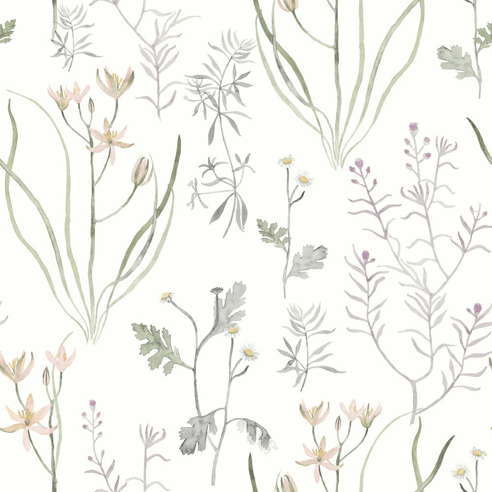 Alpine Botanical Lavender Peel & Stick Wallpaper by York Wallcoverings Watercolor Botanicals Covers about 34.2 square feet 20.5-in by 20-ft long roll Peel & Stick 20.5 - Fabric Carolina -