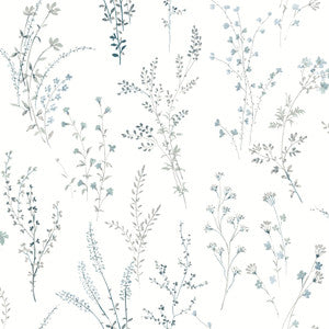 Wildflower Sprigs Blue & Green Peel & Stick Wallpaper by York Wallcoverings