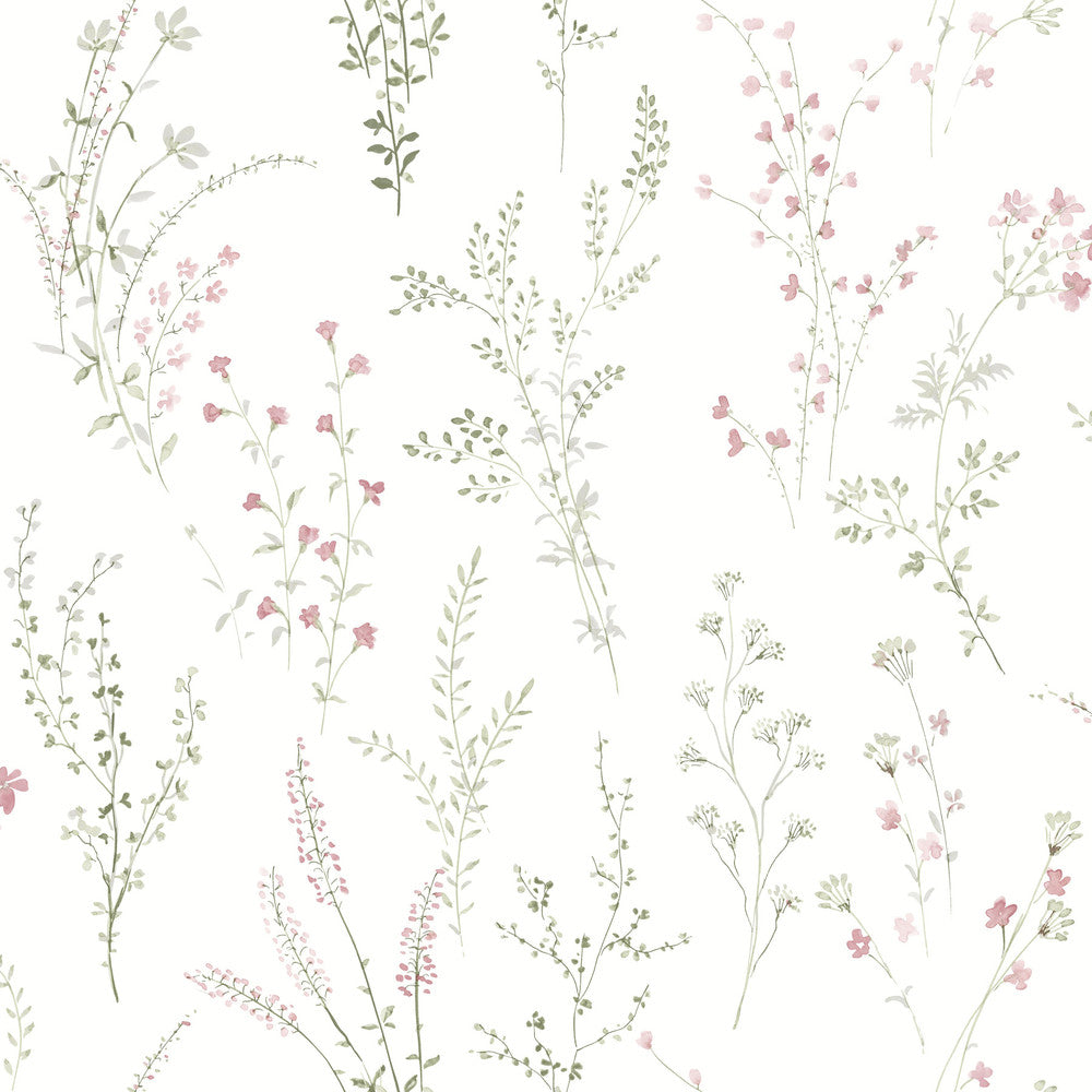 Wildflower Sprigs Multicolor Peel & Stick Wallpaper by York Wallcoverings Watercolor Botanicals Covers about 34.2 square feet 20.5-in by 20-ft long roll Peel & Stick 20.5 - Fabric Carolina -