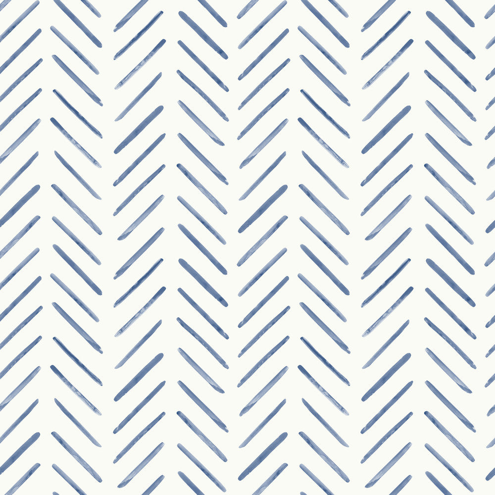 Painted Herringbone Navy Peel & Stick Wallpaper by York Wallcoverings Watercolor Botanicals Covers about 34.2 square feet 20.5-in by 20-ft long roll Peel & Stick 20.5 - Fabric Carolina -