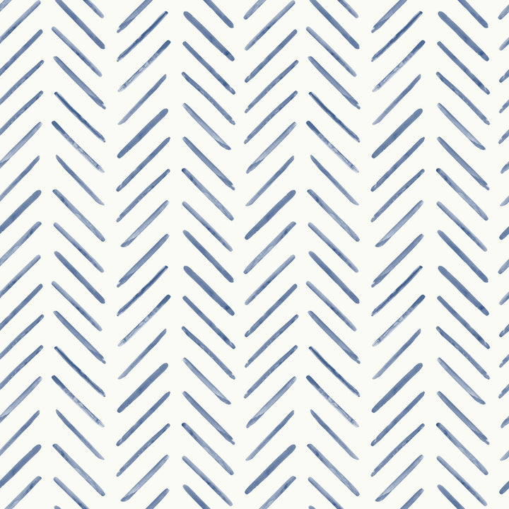Painted Herringbone Navy Peel & Stick Wallpaper by York Wallcoverings Watercolor Botanicals Covers about 34.2 square feet 20.5-in by 20-ft long roll Peel & Stick 20.5 - Fabric Carolina -