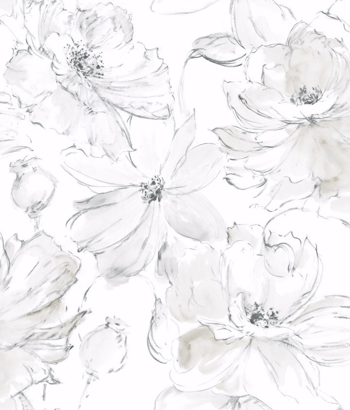 Floral Dreams Grey Peel & Stick Wallpaper by York Wallcoverings Watercolor Botanicals Covers about 34.2 square feet 20.5-in by 20-ft long roll Peel & Stick 20.5 - Fabric Carolina -