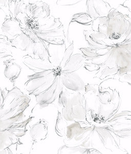 Floral Dreams Grey Peel & Stick Wallpaper by York Wallcoverings