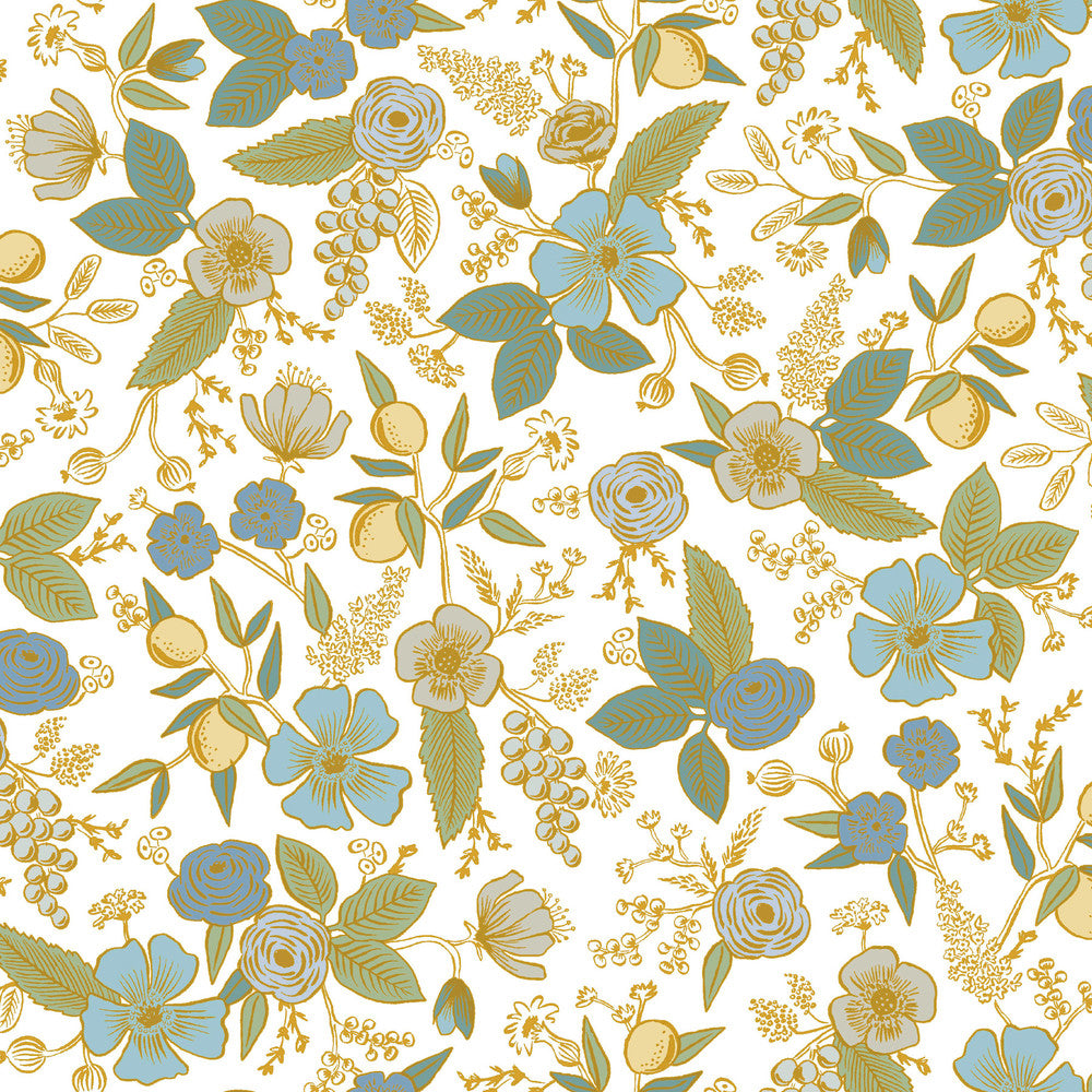 Colette Blue Peel & Stick Wallpaper by Rifle Paper Co. P&S Rifle Paper 3 Covers about 34.2 square feet Peel & Stick 20.5-in repeat, drop match 20.5-in by 20-ft long roll - Fabric Carolina -