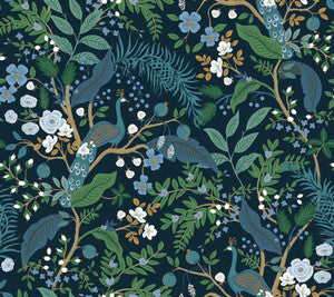Peacock Garden Navy Peel & Stick Wallpaper by Rifle Paper Co.