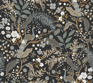 Peacock Garden Black Peel & Stick Wallpaper by Rifle Paper Co.