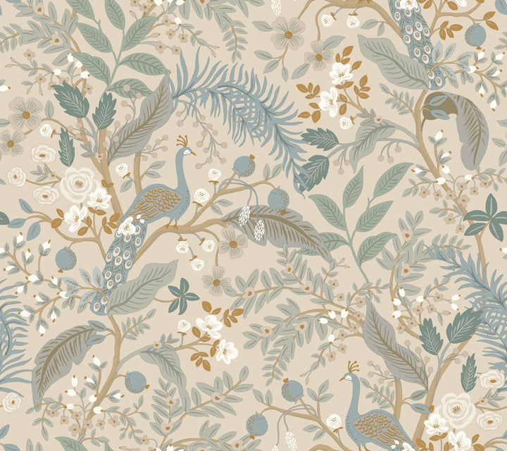 Peacock Garden Linen Peel & Stick Wallpaper by Rifle Paper Co. P&S Rifle Paper 3 Covers about 45 square feet 27-in by 20-ft long roll Peel & Stick 24 - Fabric Carolina -