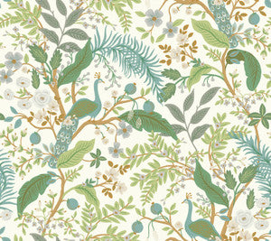 Peacock Garden White Peel & Stick Wallpaper by Rifle Paper Co.