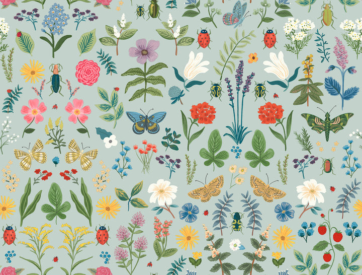 Curio Mint Peel & Stick Wallpaper by Rifle Paper Co. P&S Rifle Paper 3 Covers about 45 square feet 27-in by 20-ft long roll Peel & Stick 20.5 - Fabric Carolina -