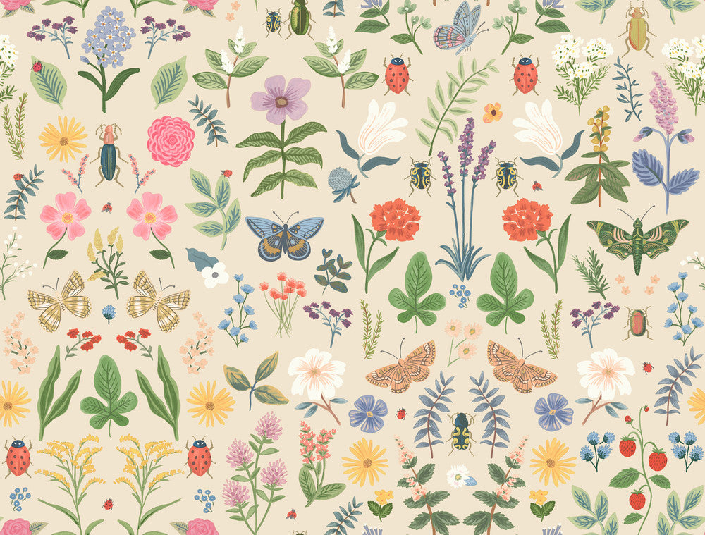 Curio Cream Peel & Stick Wallpaper by Rifle Paper Co. P&S Rifle Paper 3 Covers about 45 square feet 27-in by 20-ft long roll Peel & Stick 20.5 - Fabric Carolina -