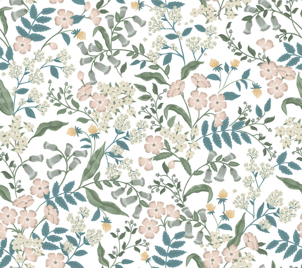 Sweetbrier Blush Peel & Stick Wallpaper by Rifle Paper Co. P&S Rifle Paper 3 Covers about 45 square feet 27-in by 20-ft long roll Peel & Stick 24 - Fabric Carolina -