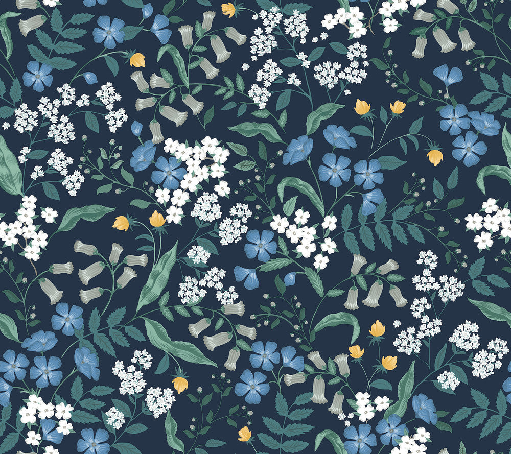 Sweetbrier Navy Peel & Stick Wallpaper by Rifle Paper Co. P&S Rifle Paper 3 Covers about 45 square feet 27-in by 20-ft long roll Peel & Stick 24 - Fabric Carolina -