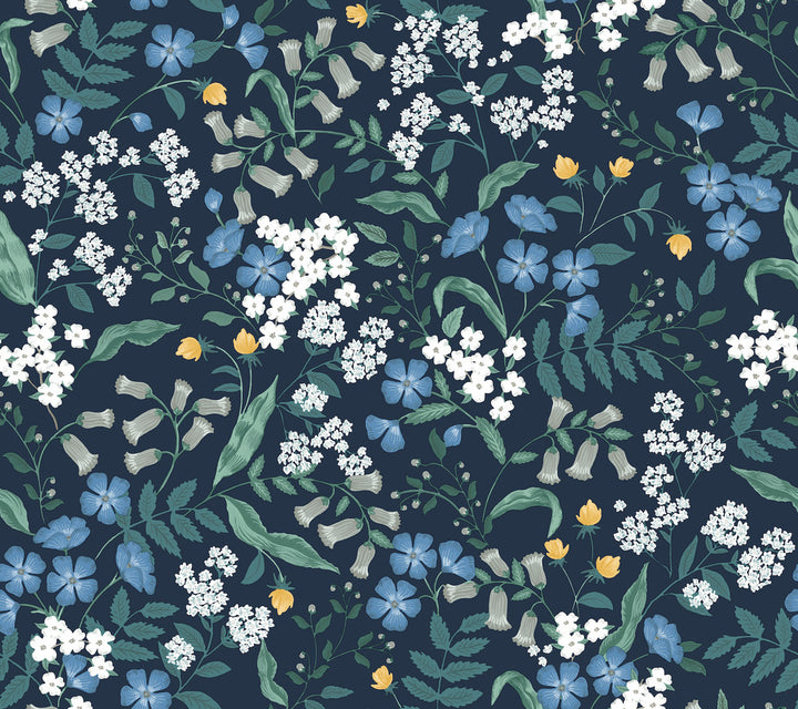 Sweetbrier Navy Peel & Stick Wallpaper by Rifle Paper Co. P&S Rifle Paper 3 Covers about 45 square feet 27-in by 20-ft long roll Peel & Stick 24 - Fabric Carolina -