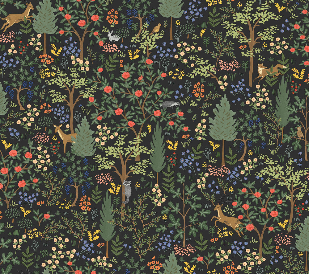 Woodland Black Peel & Stick Wallpaper by Rifle Paper Co. P&S Rifle Paper 3 Covers about 45 square feet 27-in by 20-ft long roll Peel & Stick 24 - Fabric Carolina -