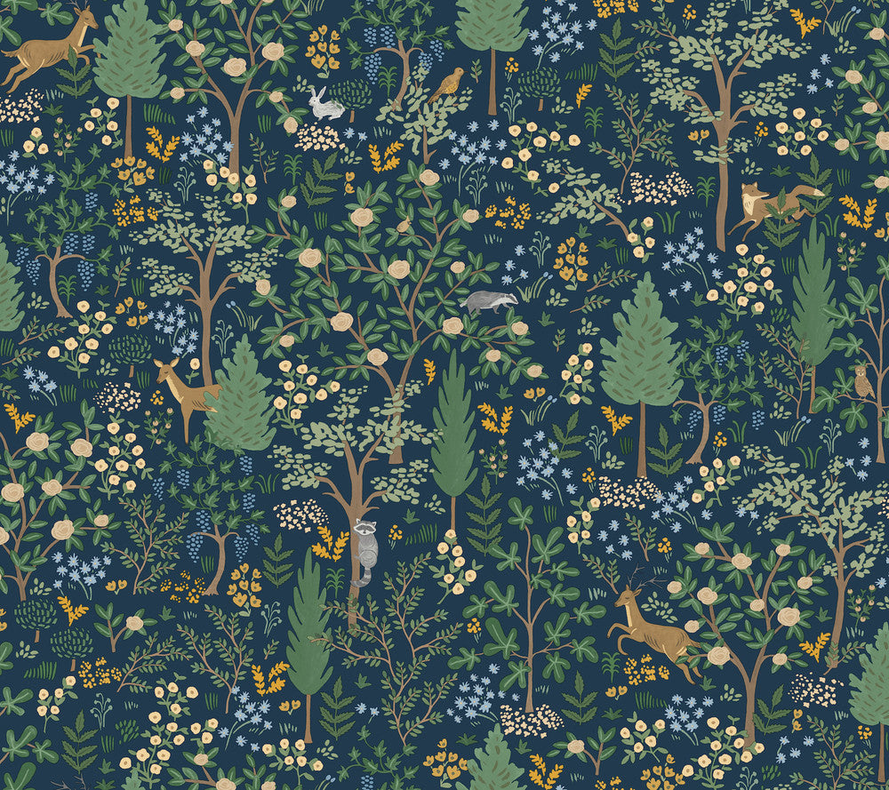 Woodland Navy Peel & Stick Wallpaper by Rifle Paper Co. P&S Rifle Paper 3 Covers about 45 square feet 27-in by 20-ft long roll Peel & Stick 24 - Fabric Carolina -