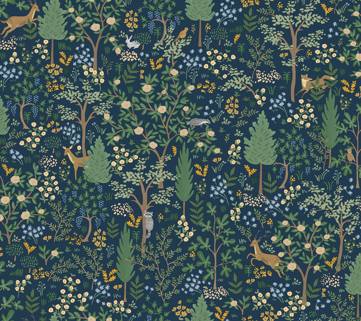 Woodland Navy Peel & Stick Wallpaper by Rifle Paper Co. P&S Rifle Paper 3 Covers about 45 square feet 27-in by 20-ft long roll Peel & Stick 24 - Fabric Carolina -
