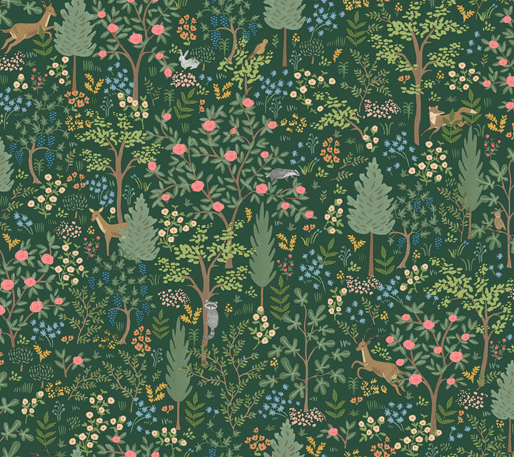 Woodland Emerald Peel & Stick Wallpaper by Rifle Paper Co. P&S Rifle Paper 3 Covers about 45 square feet 27-in by 20-ft long roll Peel & Stick 24 - Fabric Carolina -