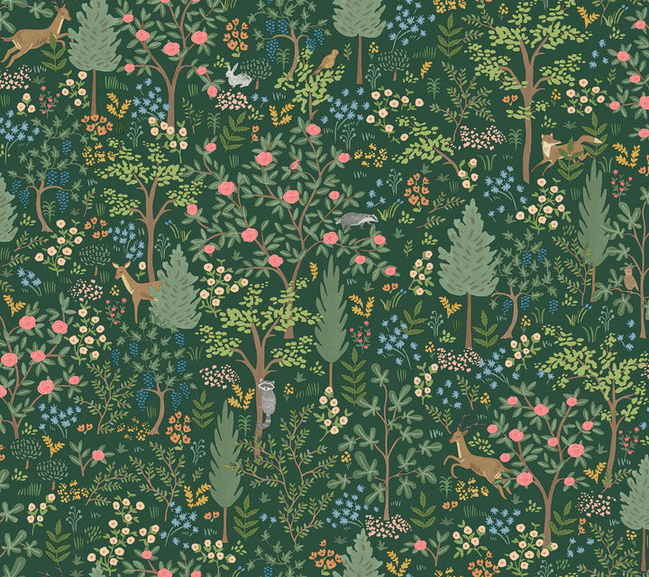 Woodland Emerald Peel & Stick Wallpaper by Rifle Paper Co. Designer P&S Rifle Paper 3 Covers about 45 square feet 27-in by 20-ft long roll Peel & Stick 24 - Swanky Fabrics -