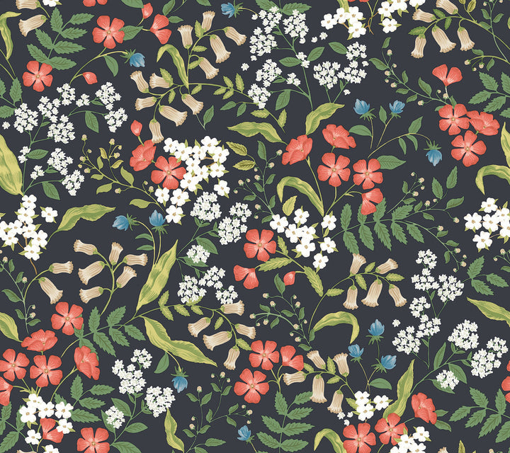 Sweetbrier Black Peel & Stick Wallpaper by Rifle Paper Co. P&S Rifle Paper 3 Covers about 45 square feet 27-in by 20-ft long roll Peel & Stick 24 - Fabric Carolina -