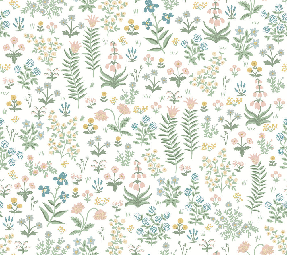 Menagerie Garden Blush Peel & Stick Wallpaper by Rifle Paper Co. P&S Rifle Paper 3 Covers about 45 square feet Peel & Stick 24-in repeat, straight match 27-in by 20-ft long roll - Fabric Carolina -