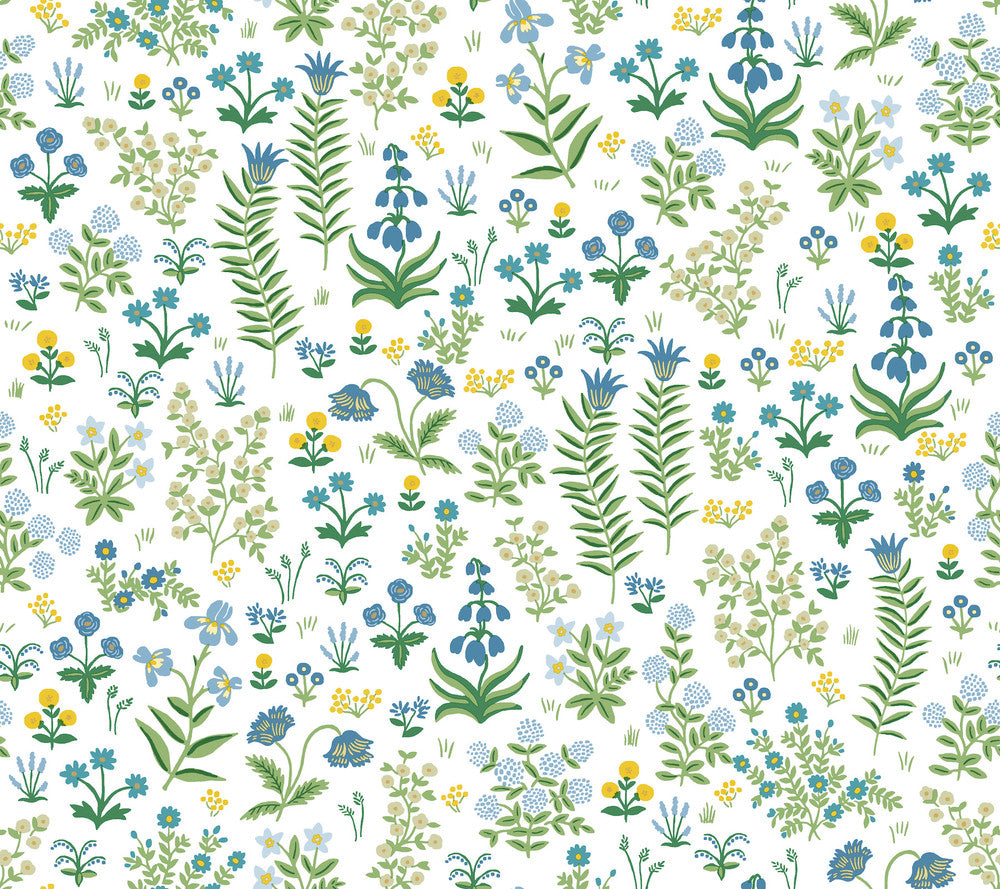 Menagerie Garden Blue Peel & Stick Wallpaper by Rifle Paper Co. P&S Rifle Paper 3 Covers about 45 square feet Peel & Stick 24-in repeat, straight match 27-in by 20-ft long roll - Fabric Carolina -