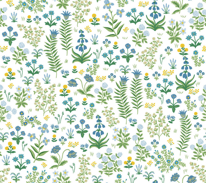 Menagerie Garden Blue Peel & Stick Wallpaper by Rifle Paper Co. P&S Rifle Paper 3 Covers about 45 square feet Peel & Stick 24-in repeat, straight match 27-in by 20-ft long roll - Fabric Carolina -