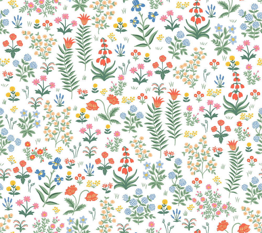 Menagerie Garden Rose Peel & Stick Wallpaper by Rifle Paper Co. P&S Rifle Paper 3 Covers about 45 square feet Peel & Stick 24-in repeat, straight match 27-in by 20-ft long roll - Fabric Carolina -