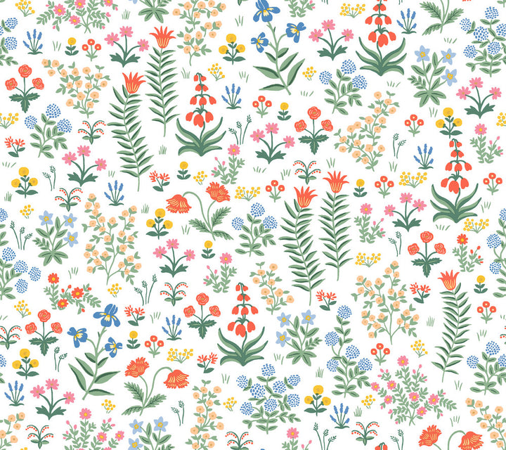 Menagerie Garden Rose Peel & Stick Wallpaper by Rifle Paper Co. P&S Rifle Paper 3 Covers about 45 square feet Peel & Stick 24-in repeat, straight match 27-in by 20-ft long roll - Fabric Carolina -