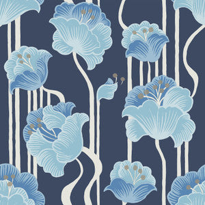 Shirley Blue Deco Floral Peel & Stick Wallpaper by York Wallcoverings