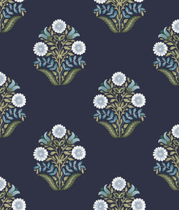 Sophie Navy Floral Medallion Peel & Stick Wallpaper by York Wallcoverings