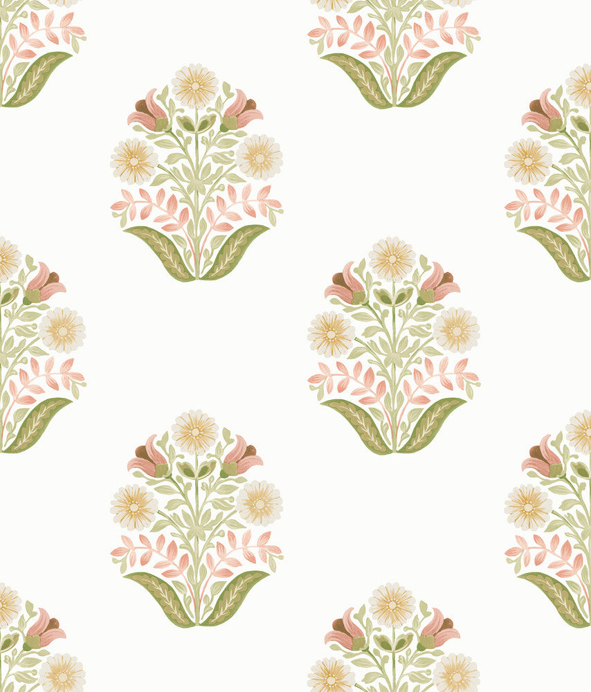 Sophie Pink Floral Medallion Peel & Stick Wallpaper by York Wallcoverings Mirth Studios Covers about 34.2 square feet 20.5-in by 20-ft long roll Peel & Stick 24 - Fabric Carolina -