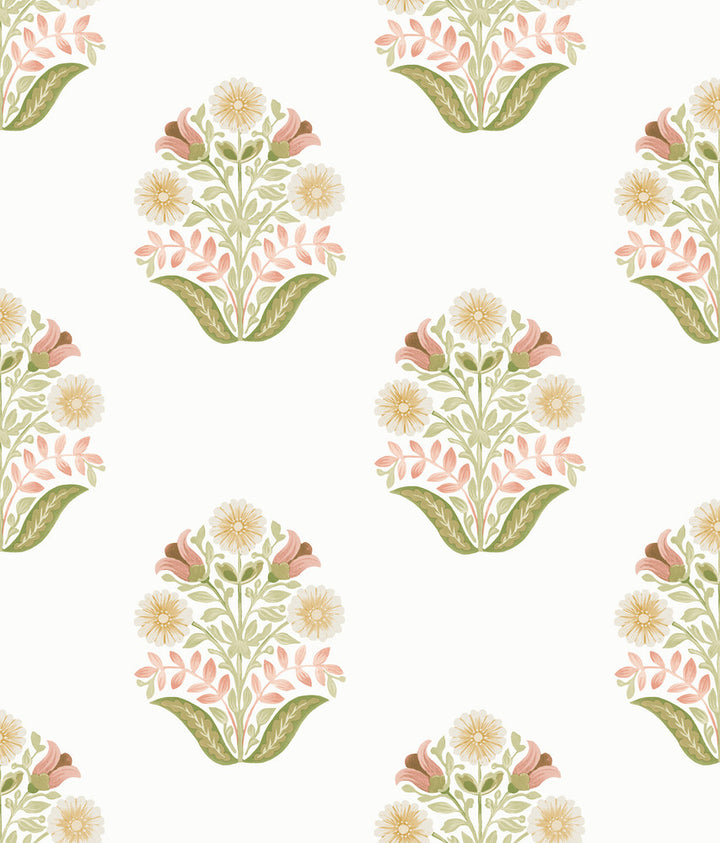 Sophie Pink Floral Medallion Peel & Stick Wallpaper by York Wallcoverings Mirth Studios Covers about 34.2 square feet 20.5-in by 20-ft long roll Peel & Stick 24 - Fabric Carolina -