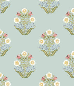 Sophie Aqua Floral Medallion Peel & Stick Wallpaper by York Wallcoverings