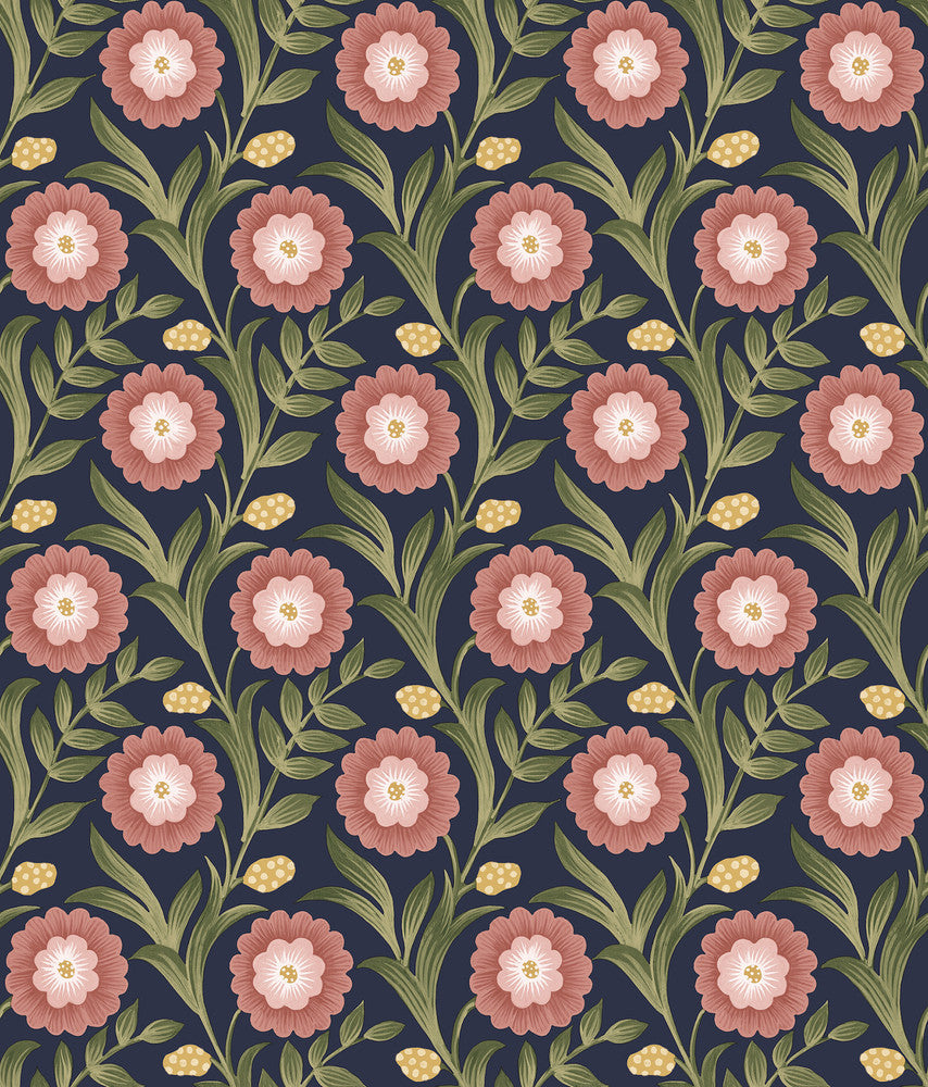 Lillian Blue Floral Vine Peel & Stick Wallpaper by York Wallcoverings Mirth Studios Covers about 34.2 square feet 20.5-in by 20-ft long roll Peel & Stick 24 - Fabric Carolina -