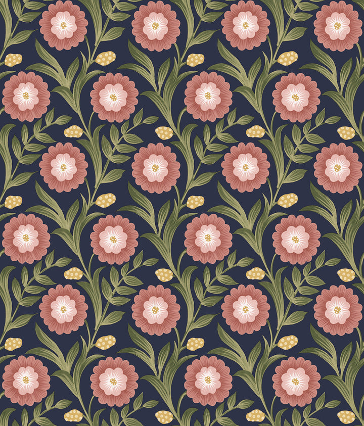 Lillian Blue Floral Vine Peel & Stick Wallpaper by York Wallcoverings Mirth Studios Covers about 34.2 square feet 20.5-in by 20-ft long roll Peel & Stick 24 - Fabric Carolina -