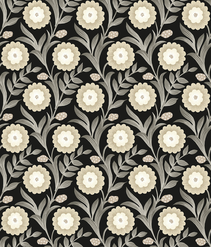 Lillian Black Floral Vine Peel & Stick Wallpaper by York Wallcoverings Mirth Studios Covers about 34.2 square feet 20.5-in by 20-ft long roll Peel & Stick 24 - Fabric Carolina -
