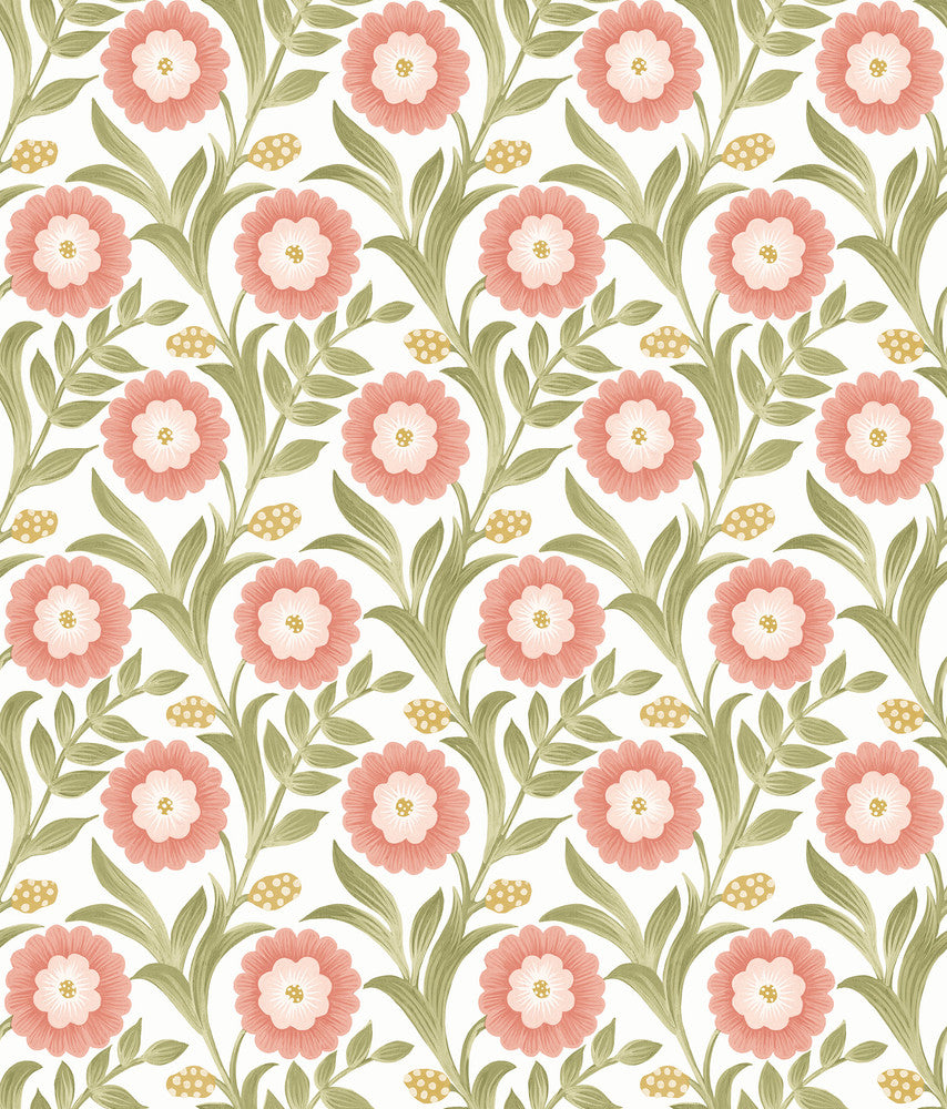 Lillian Pink Floral Vine Peel & Stick Wallpaper by York Wallcoverings Mirth Studios Covers about 34.2 square feet 20.5-in by 20-ft long roll Peel & Stick 24 - Fabric Carolina -