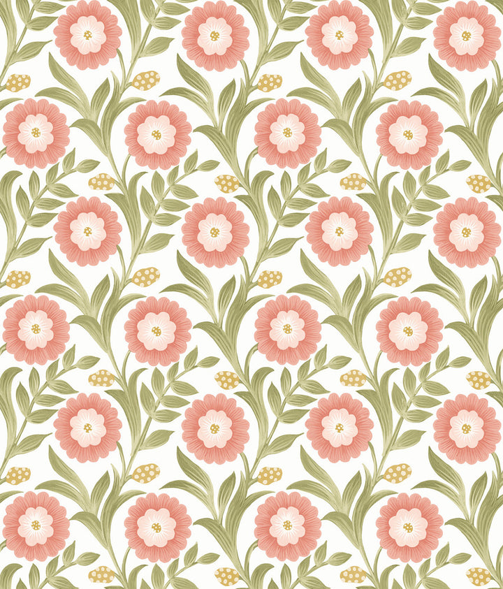 Lillian Pink Floral Vine Peel & Stick Wallpaper by York Wallcoverings Mirth Studios Covers about 34.2 square feet 20.5-in by 20-ft long roll Peel & Stick 24 - Fabric Carolina -