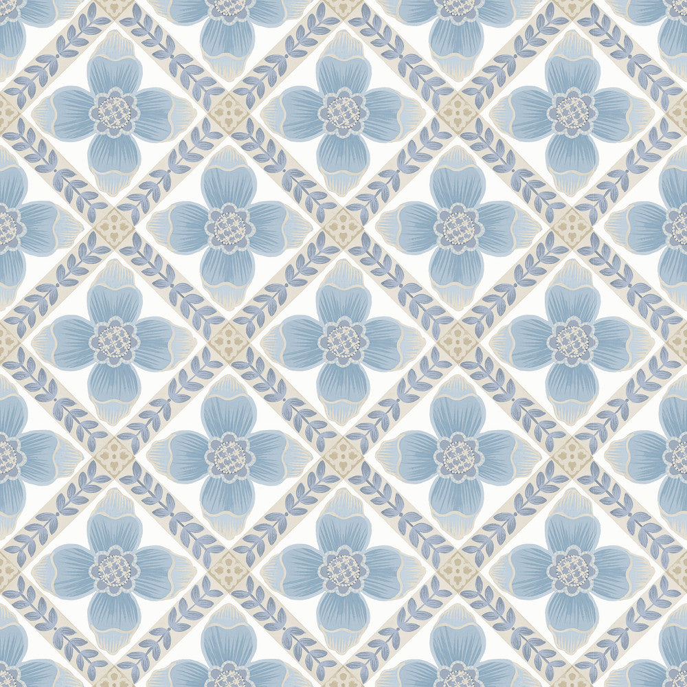 Mimi Blue Quilted Floral Peel & Stick Wallpaper by York Wallcoverings Mirth Studios Covers about 34.2 square feet 20.5-in by 20-ft long roll Peel & Stick 20.5 - Fabric Carolina -