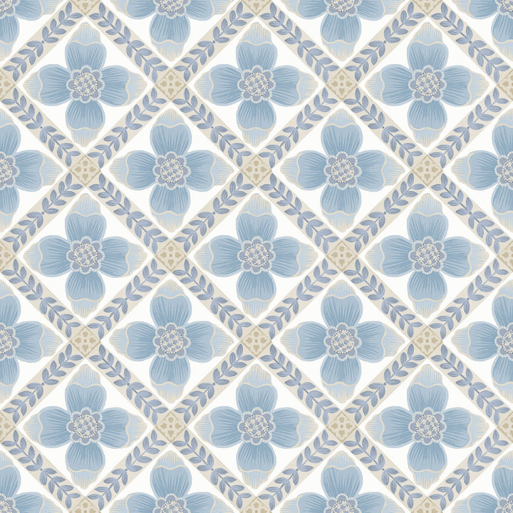 Mimi Blue Quilted Floral Peel & Stick Wallpaper by York Wallcoverings Mirth Studios Covers about 34.2 square feet 20.5-in by 20-ft long roll Peel & Stick 20.5 - Fabric Carolina -