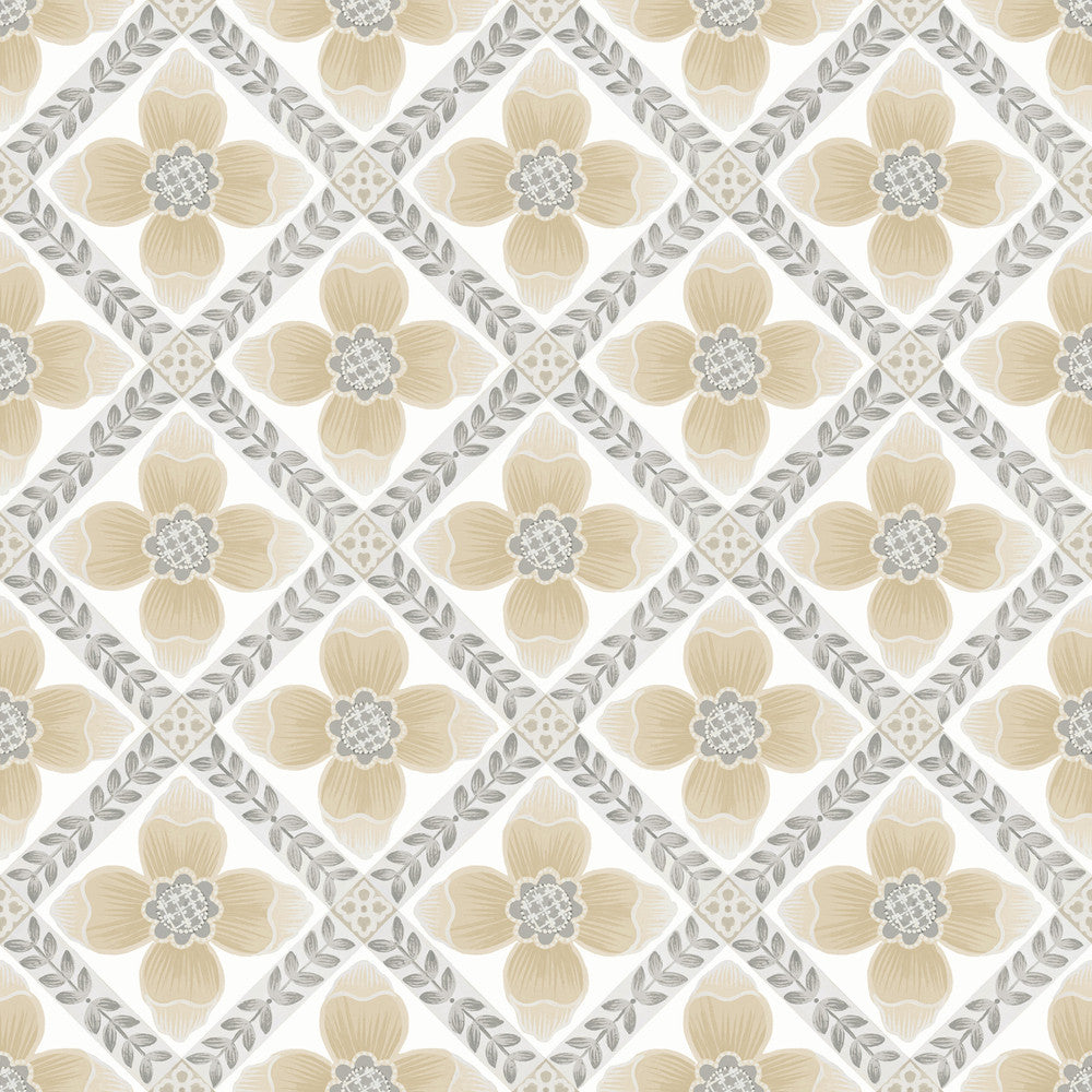 Mimi Neutral Quilted Floral Peel & Stick Wallpaper by York Wallcoverings Mirth Studios Covers about 34.2 square feet 20.5-in by 20-ft long roll Peel & Stick 20.5 - Fabric Carolina -