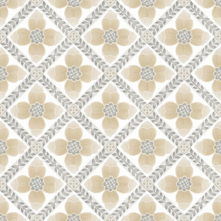 Mimi Neutral Quilted Floral Peel & Stick Wallpaper by York Wallcoverings Mirth Studios Covers about 34.2 square feet 20.5-in by 20-ft long roll Peel & Stick 20.5 - Fabric Carolina -