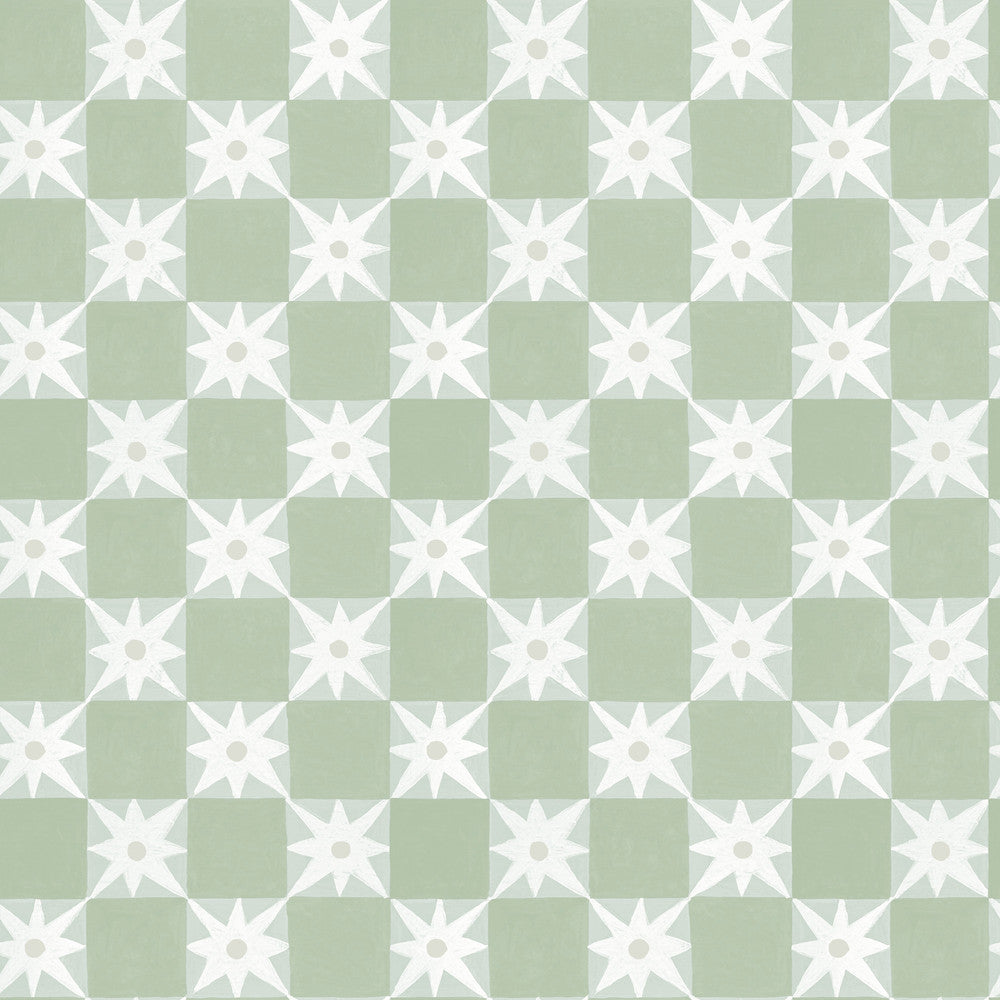Stardust Green Checkerboard Peel & Stick Wallpaper by York Wallcoverings Mirth Studios Covers about 34.2 square feet 20.5-in by 20-ft long roll Peel & Stick 20.5 - Fabric Carolina -