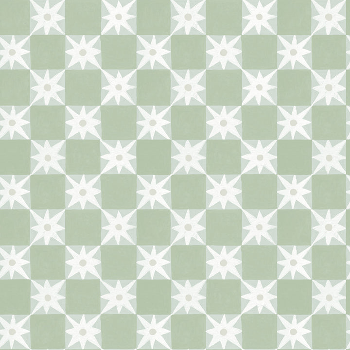 Stardust Green Checkerboard Peel & Stick Wallpaper by York Wallcoverings Mirth Studios Covers about 34.2 square feet 20.5-in by 20-ft long roll Peel & Stick 20.5 - Fabric Carolina -