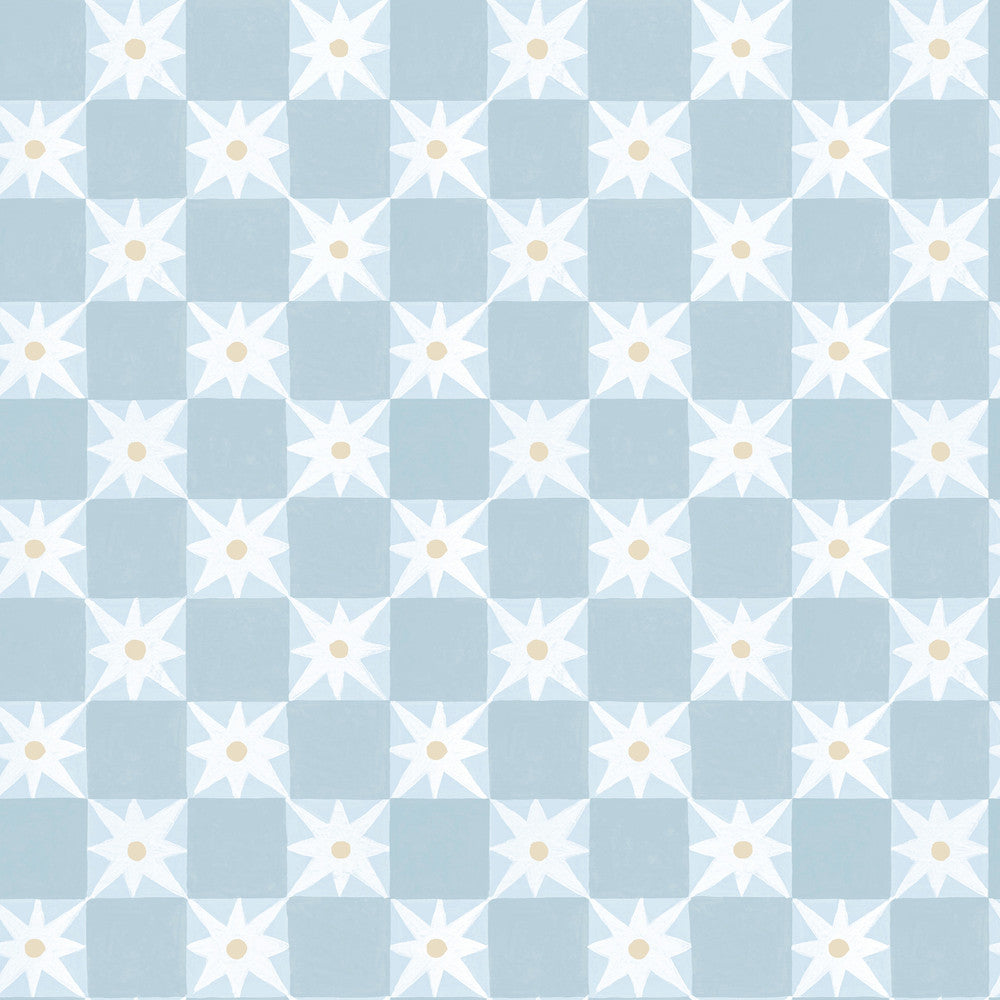Stardust Blue Checkerboard Peel & Stick Wallpaper by York Wallcoverings Mirth Studios Covers about 34.2 square feet 20.5-in by 20-ft long roll Peel & Stick 20.5 - Fabric Carolina -