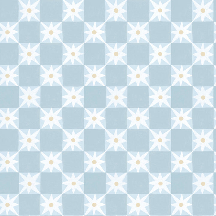Stardust Blue Checkerboard Peel & Stick Wallpaper by York Wallcoverings Mirth Studios Covers about 34.2 square feet 20.5-in by 20-ft long roll Peel & Stick 20.5 - Fabric Carolina -