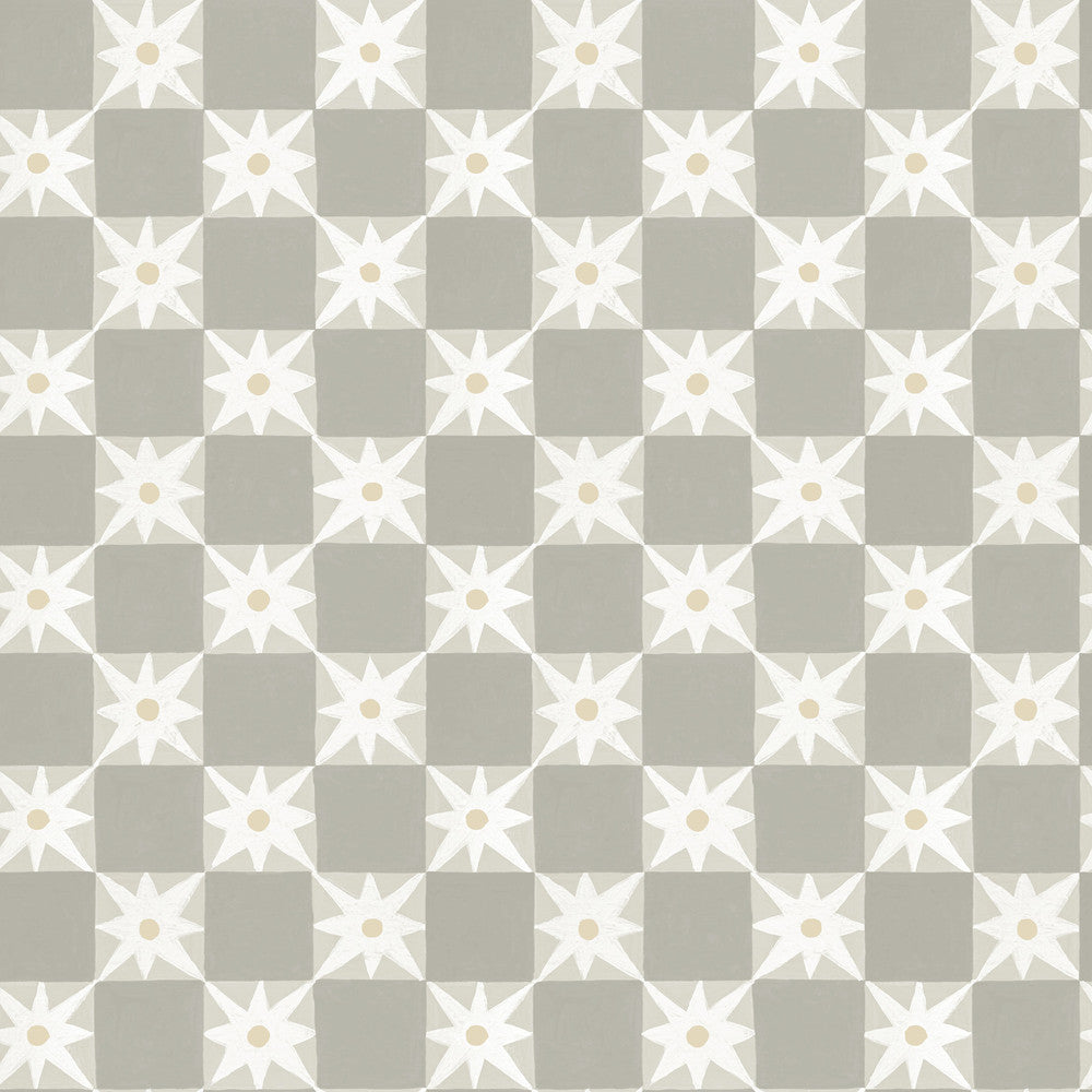 Stardust Warm Grey Checkerboard Peel & Stick Wallpaper by York Wallcoverings Mirth Studios Covers about 34.2 square feet 20.5-in by 20-ft long roll Peel & Stick 20.5 - Fabric Carolina -