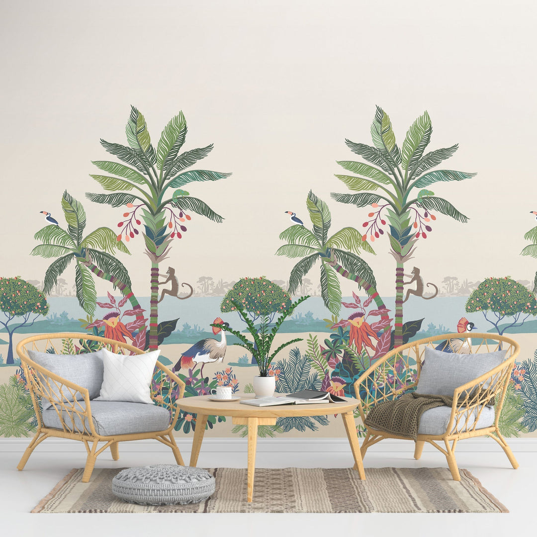 Tropical Lagoon Earthy Premium Peel and Stick Wall Mural by York Wallcoverings Designer