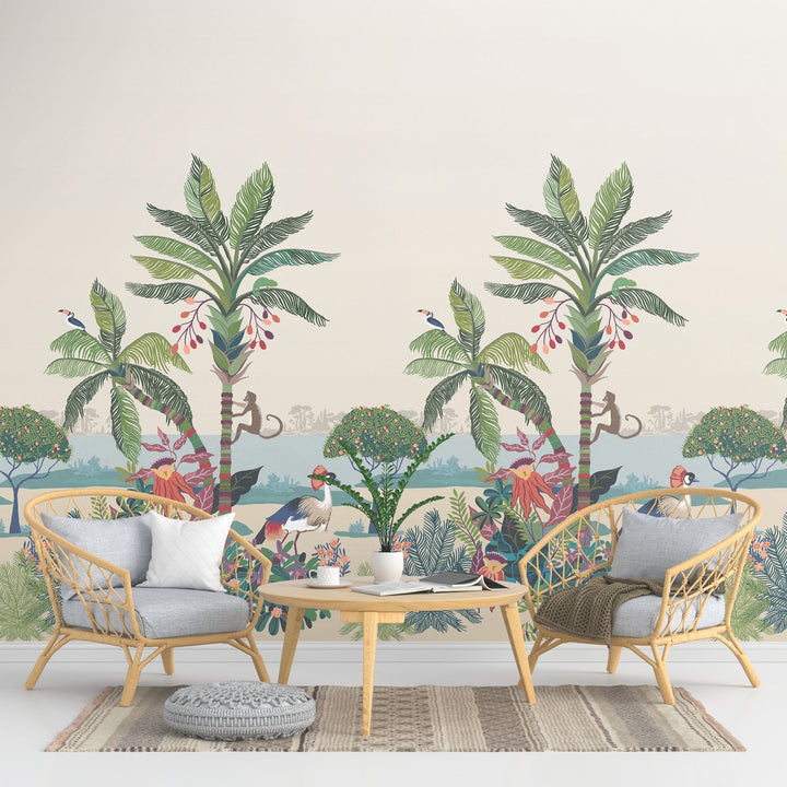 Tropical Lagoon Earthy Premium Peel and Stick Wall Mural by York Wallcoverings Designer