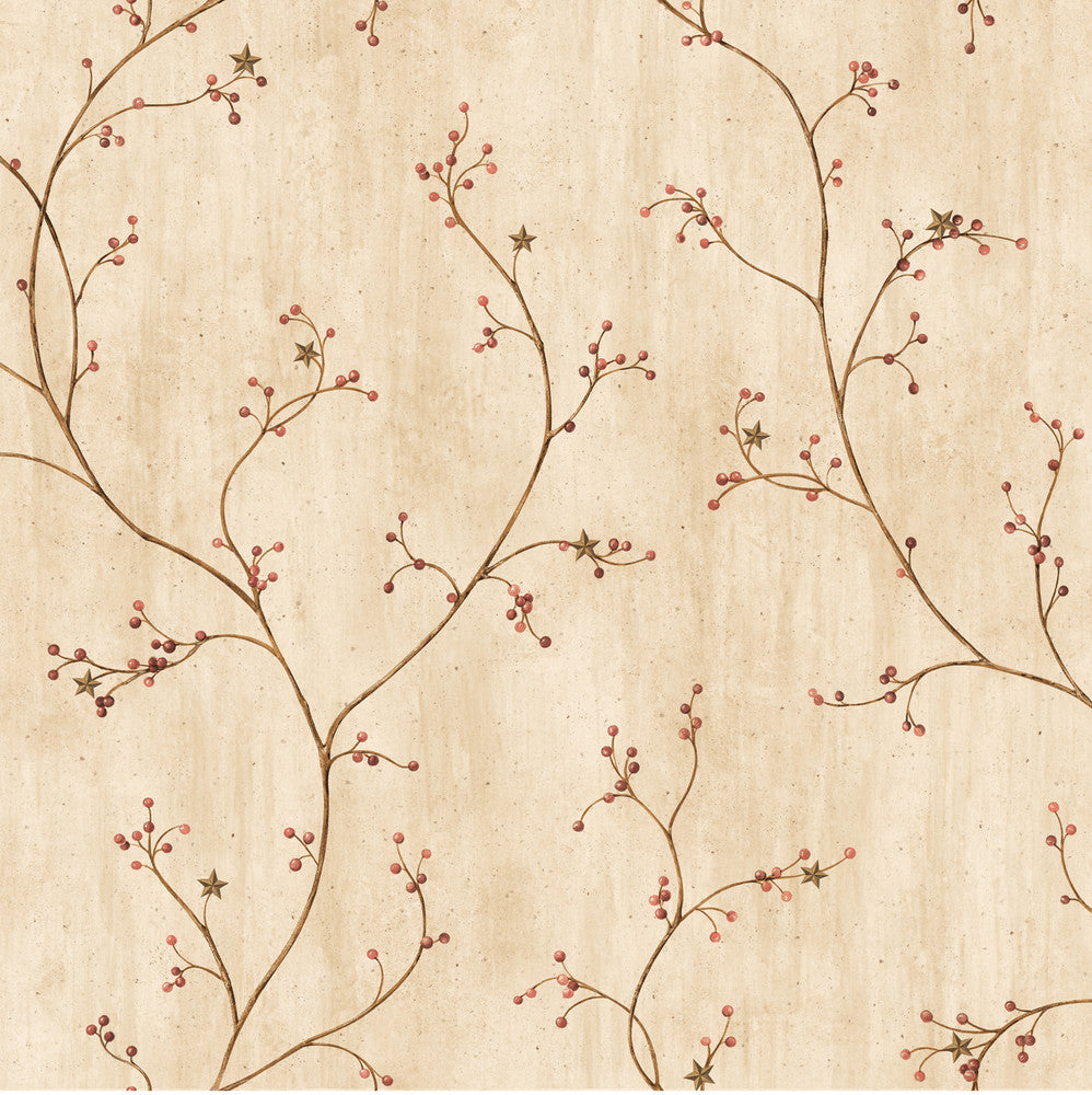 Felicia Sand Star Berry Vine Wallpaper by Chesapeake Pure Country Covers about 56.4 square feet 20.5-in by 33-ft long roll Prepasted 20.5 - Fabric Carolina -